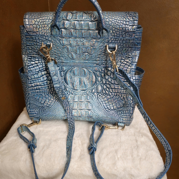 Iridescent Blue Crocodile-Embossed Backpack - Picture 3 of 11